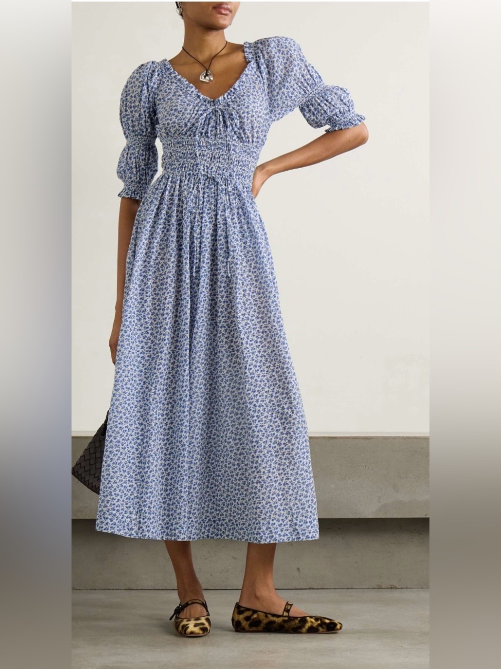 Doen Ischia Smocked Dress in Light Blue Floral